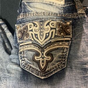 Rock Revival Blue and White Skinny Jeans size 30 distressed 30x32